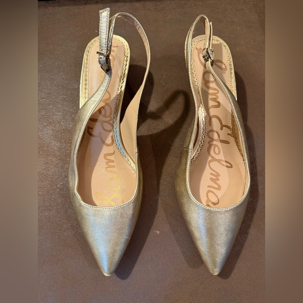 Sam Edelman Bianka Metallic Gold Heel Pointed Toe Slingback Pumps Size 7
